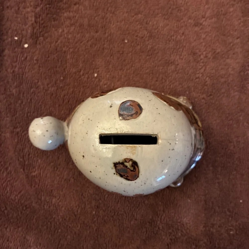 Lovely Ceramic Turtle Piggy Bank Brown Poka Dots And Speckles Counterpoint